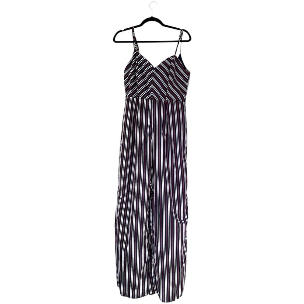 Thread‎ Story Jumpsuit Women L  Navy Blue Red Striped Wide Leg Coastal Resort